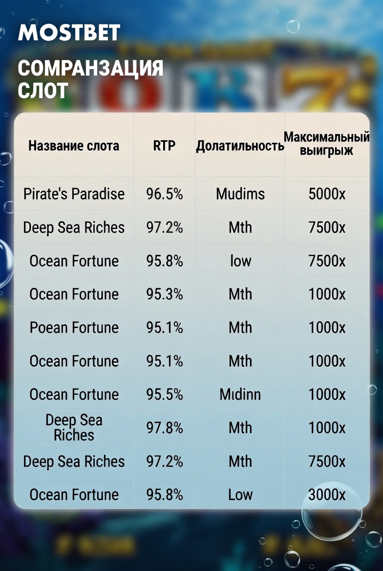 Comparative table of marine slots on Mostbet by key parameters