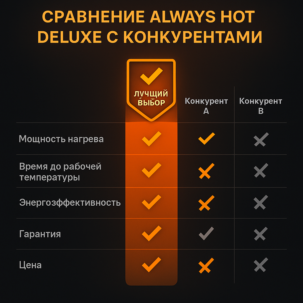 Always Hot Deluxe-ті бәсекелестермен негізгі параметрлер бойынша салыстыру