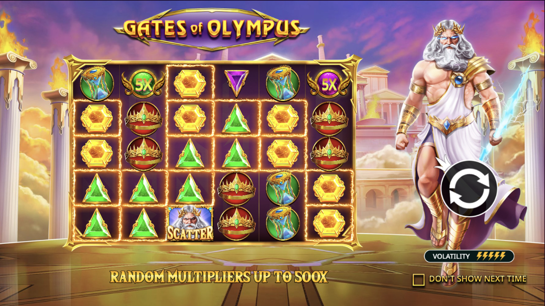 Интерфейс слота Gates of Olympus с барабанами 6x5