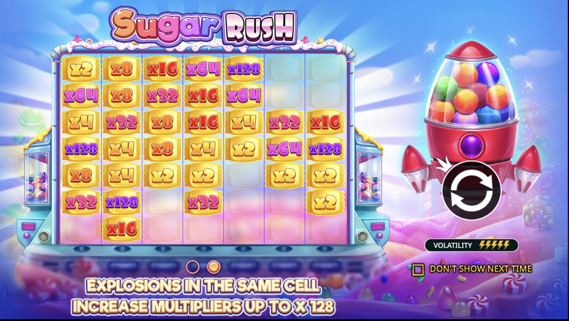 Sugar Rush слоты 7x7 алаңда кластерлі төлемдермен