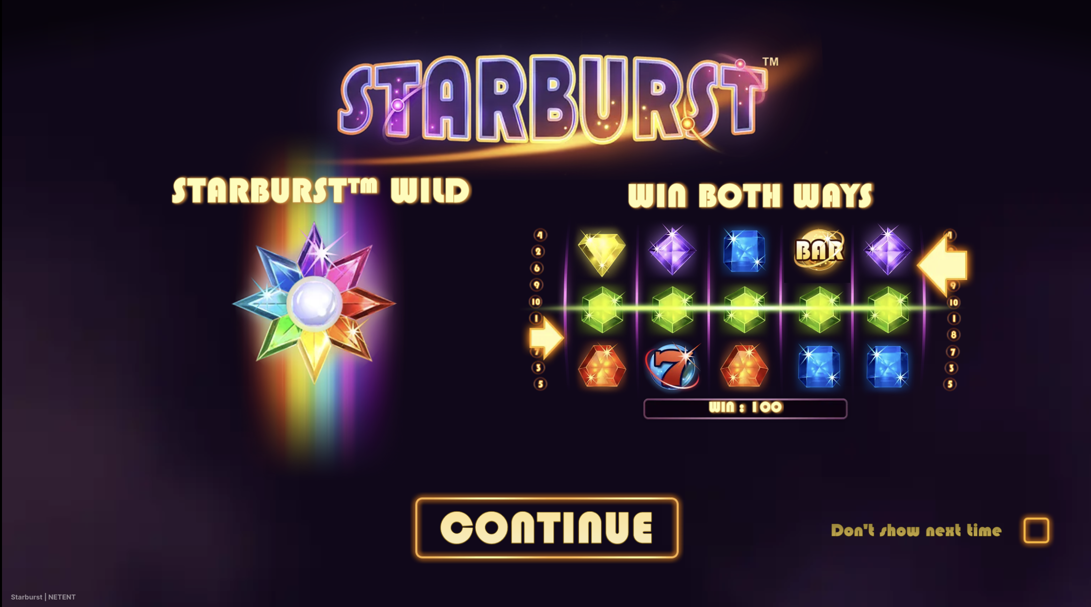 Starburst slot from NetEnt with expanding Wild symbols on a 5x3 grid