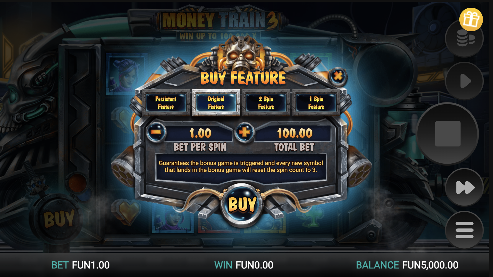 Money Train 3-те бонус сатып алу нұсқалары