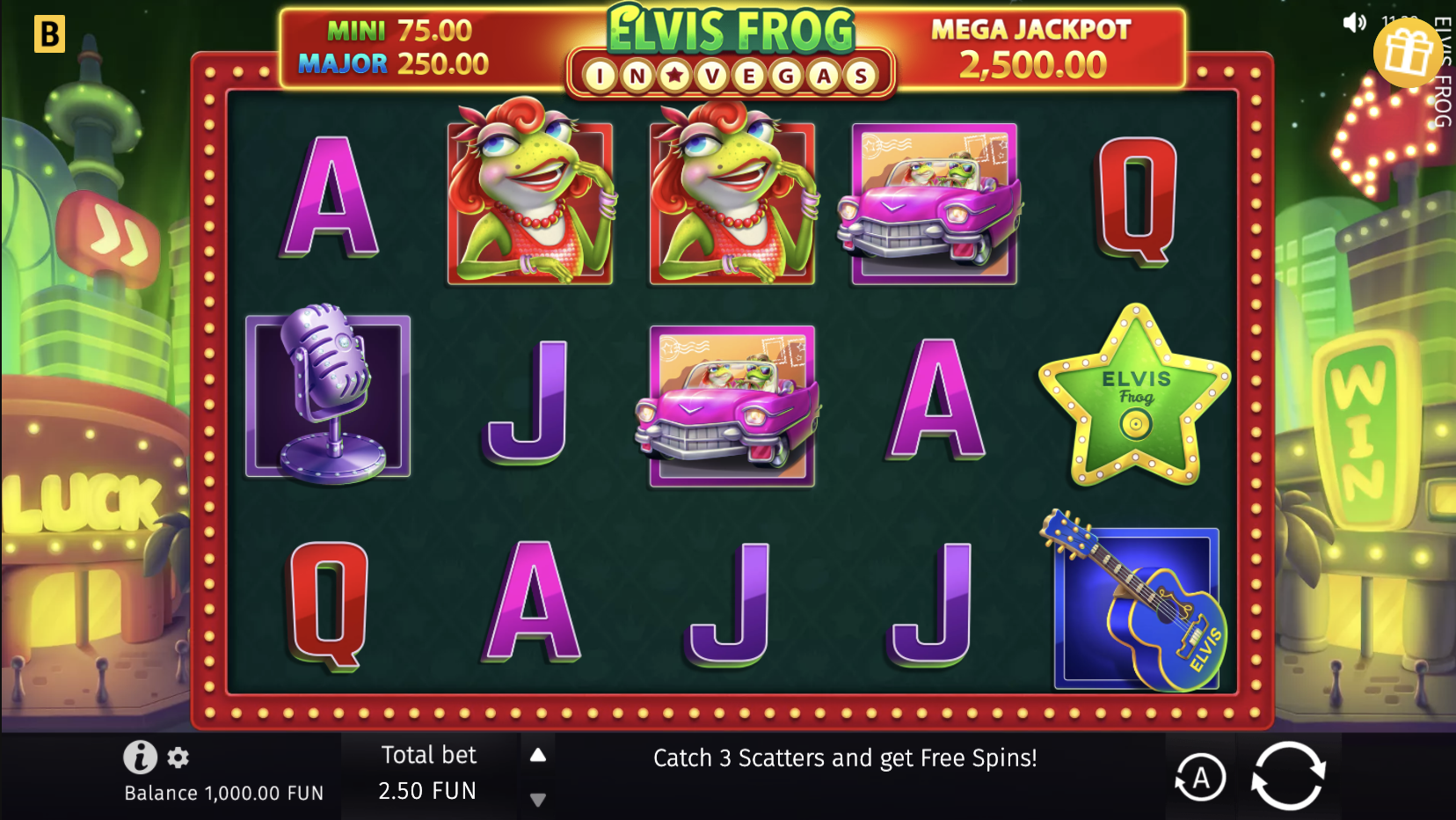 Elvis Frog in Vegas demo mode for exploring game mechanics