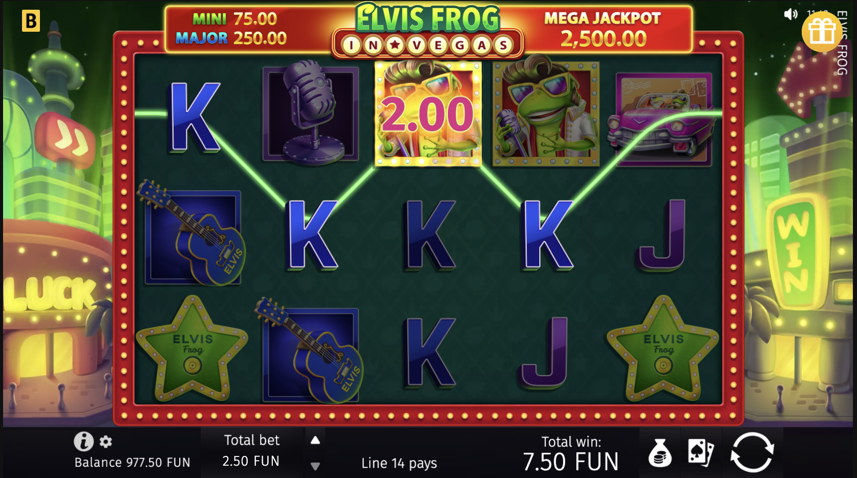 Detailed graphics and animations in the Elvis Frog in Vegas slot