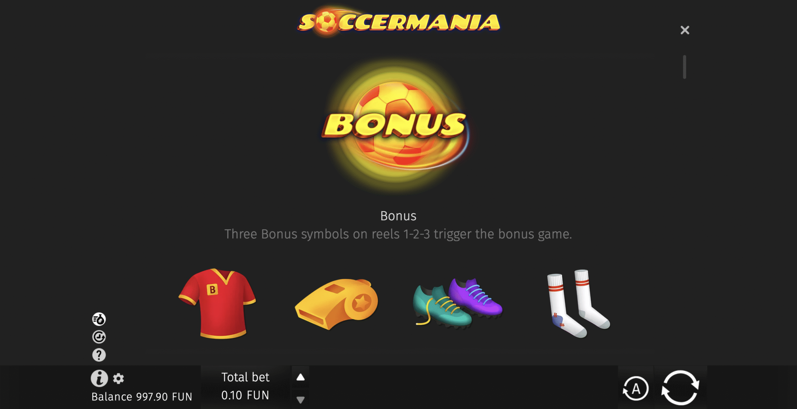 Free spins bonus round Soccermania on Mostbet