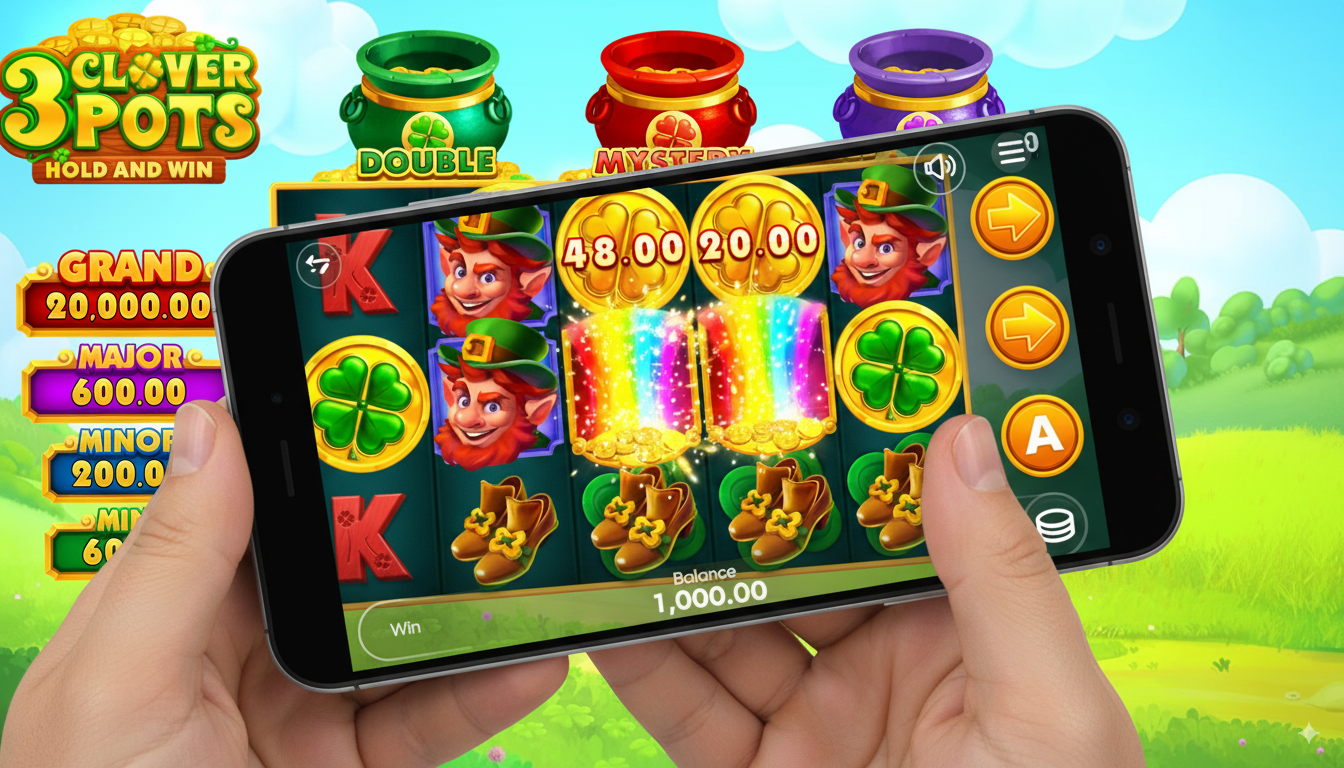 Mobile version of the 3 Clover Pots slot machine on a smartphone
