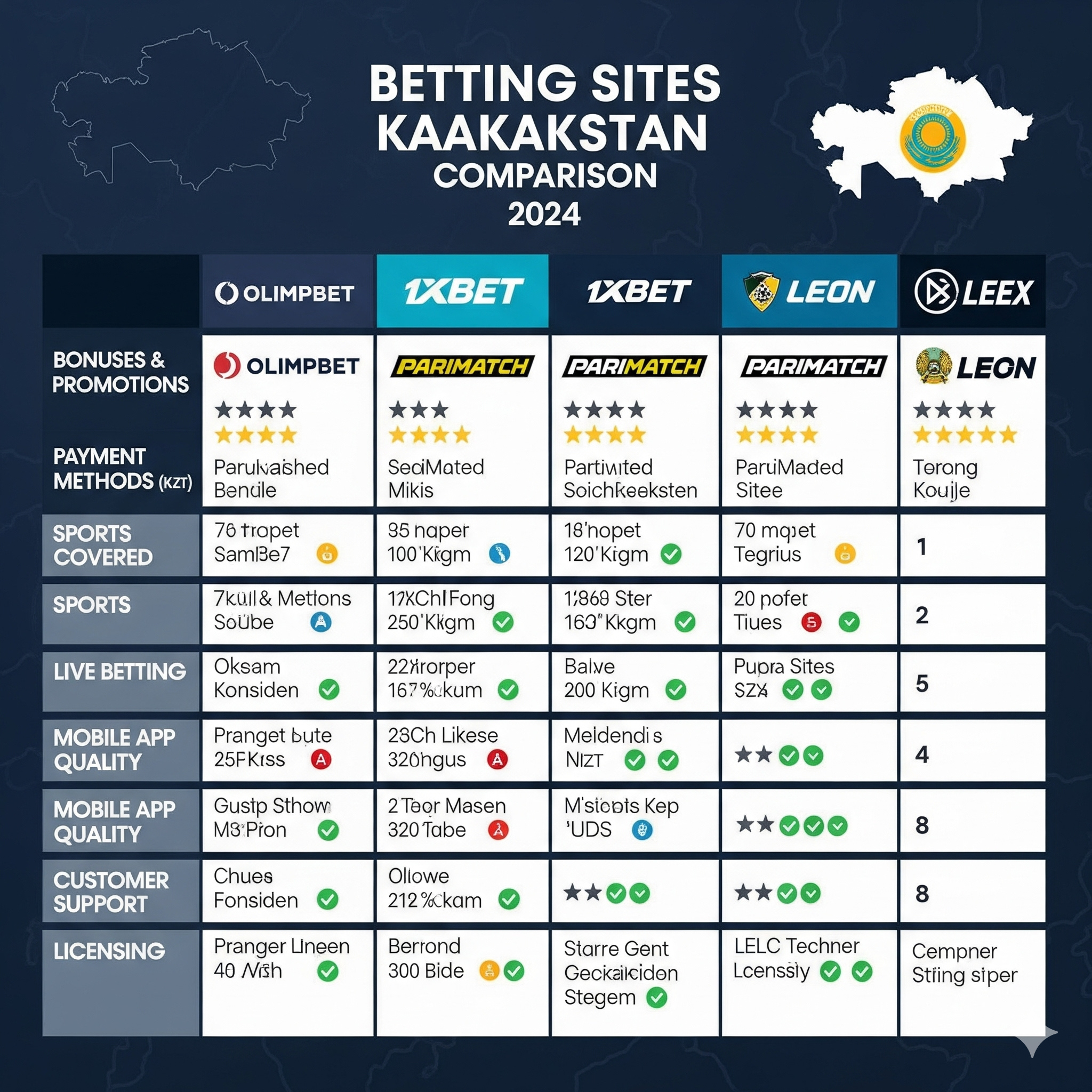 Comparison of Bookmaker Websites in Kazakhstan