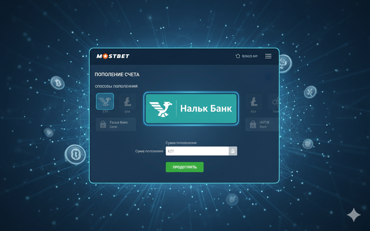 Интерфейс пополнения через Halyk Bank в Mostbet KZ