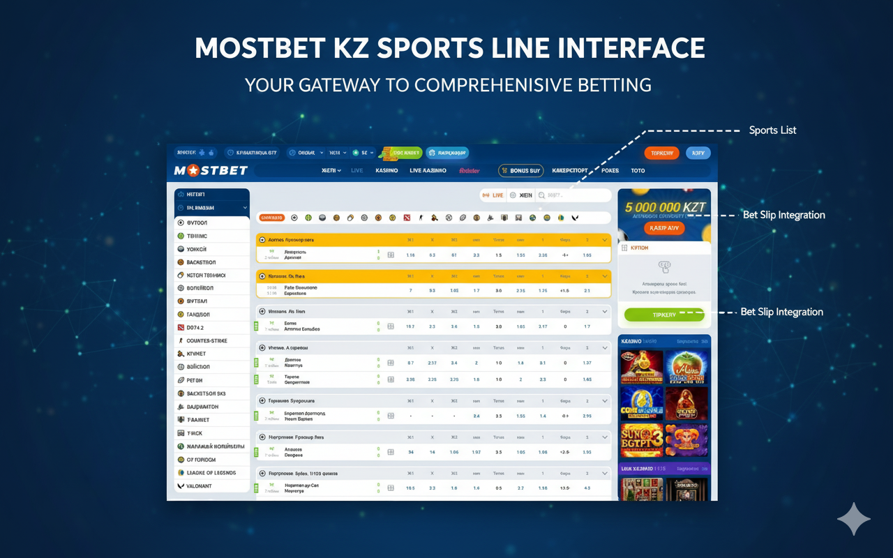 Интерфейс линии Mostbet KZ