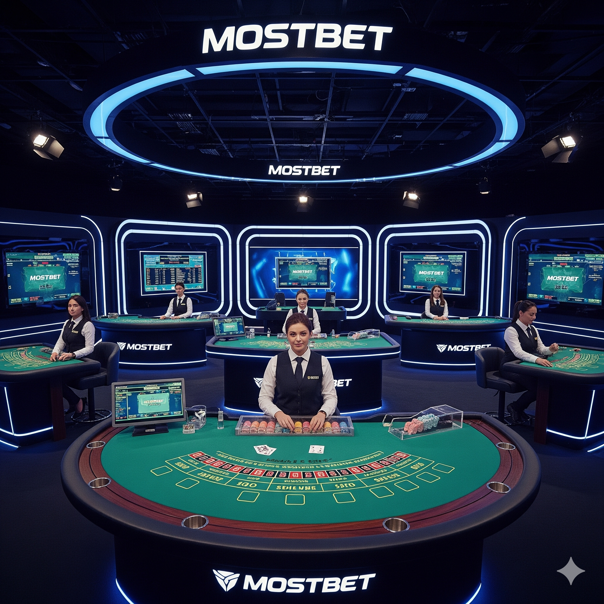 Профессиональная студия с живыми дилерами Mostbet