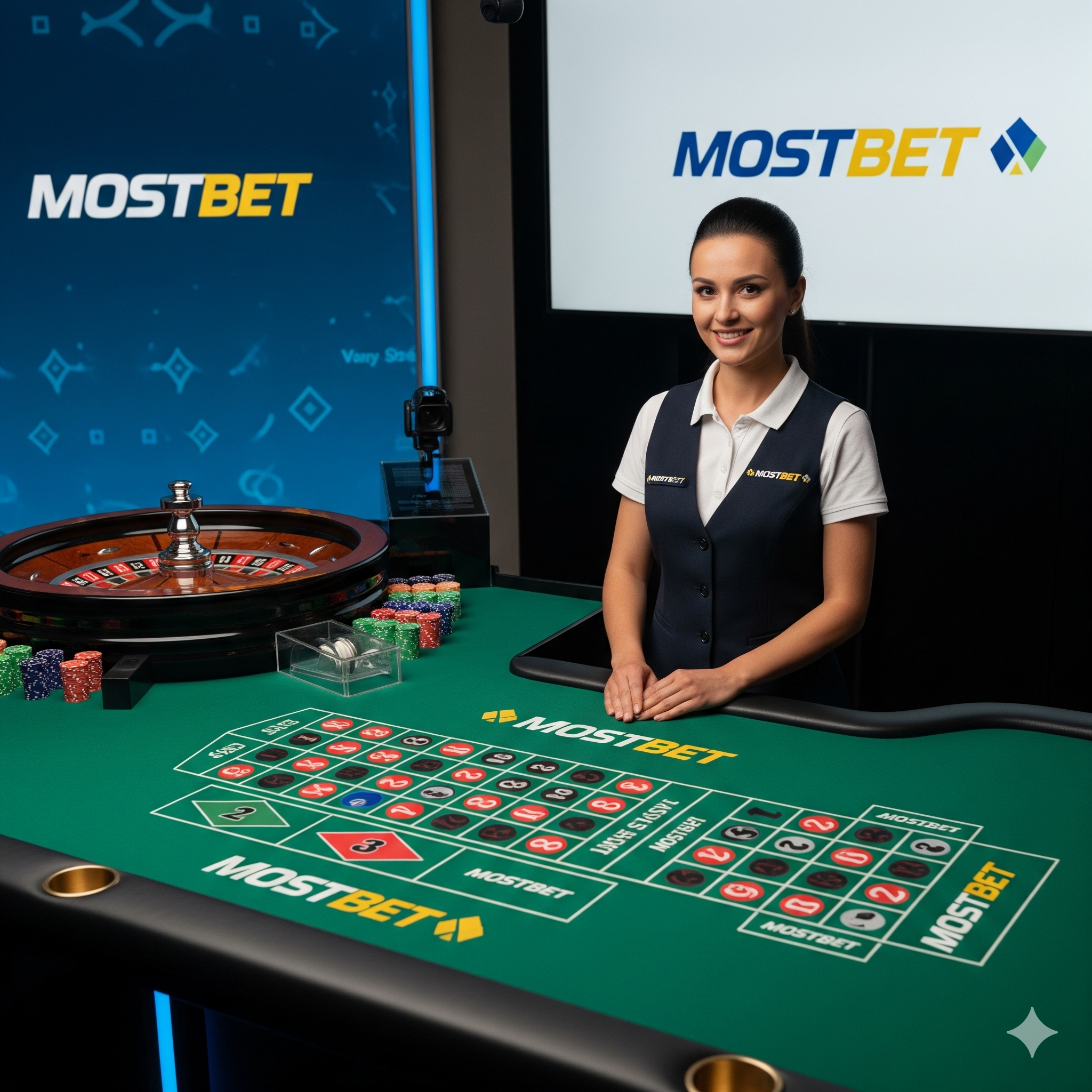 Игровой стол рулетки Mostbet с живым дилером