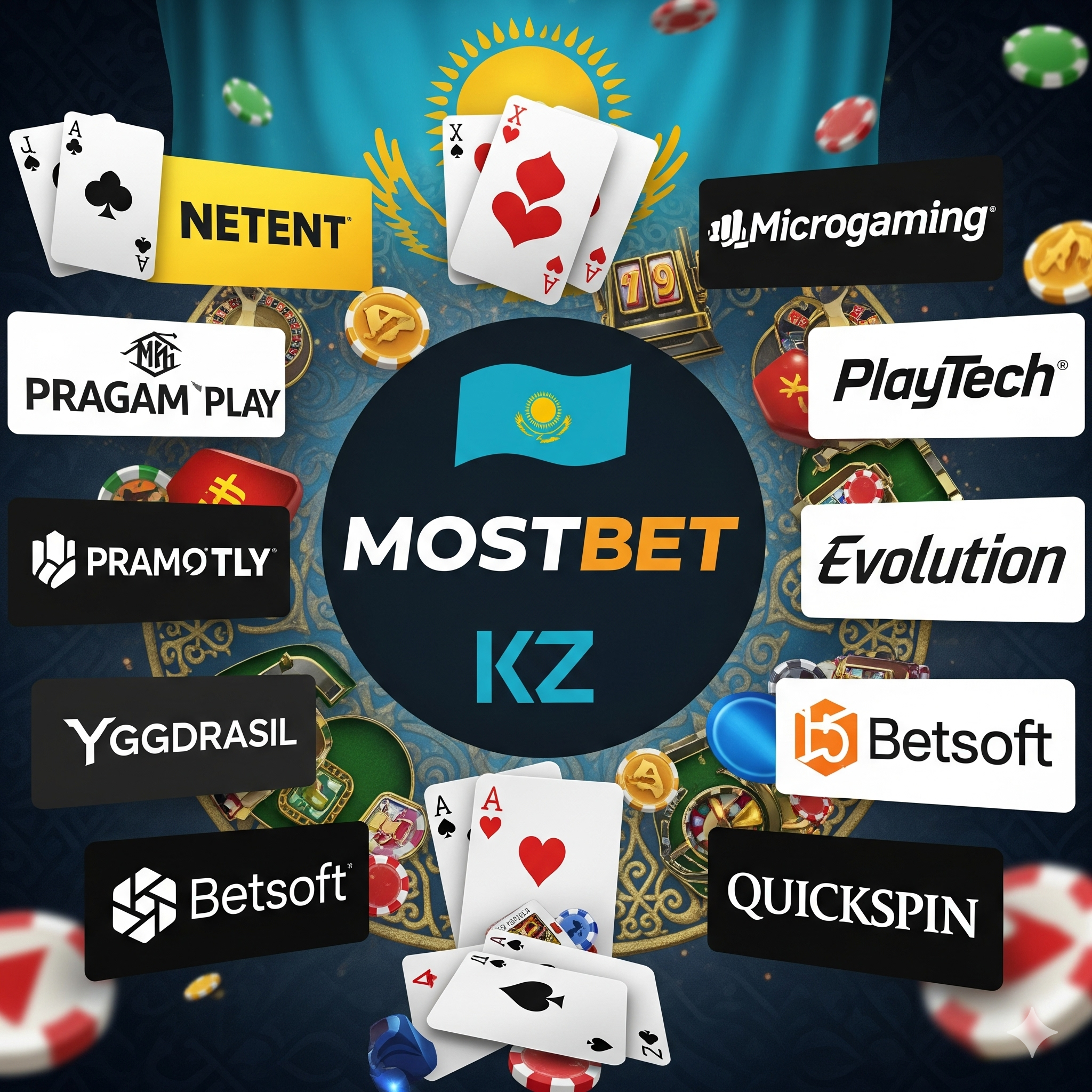 Логотипы провайдеров игр в Mostbet KZ