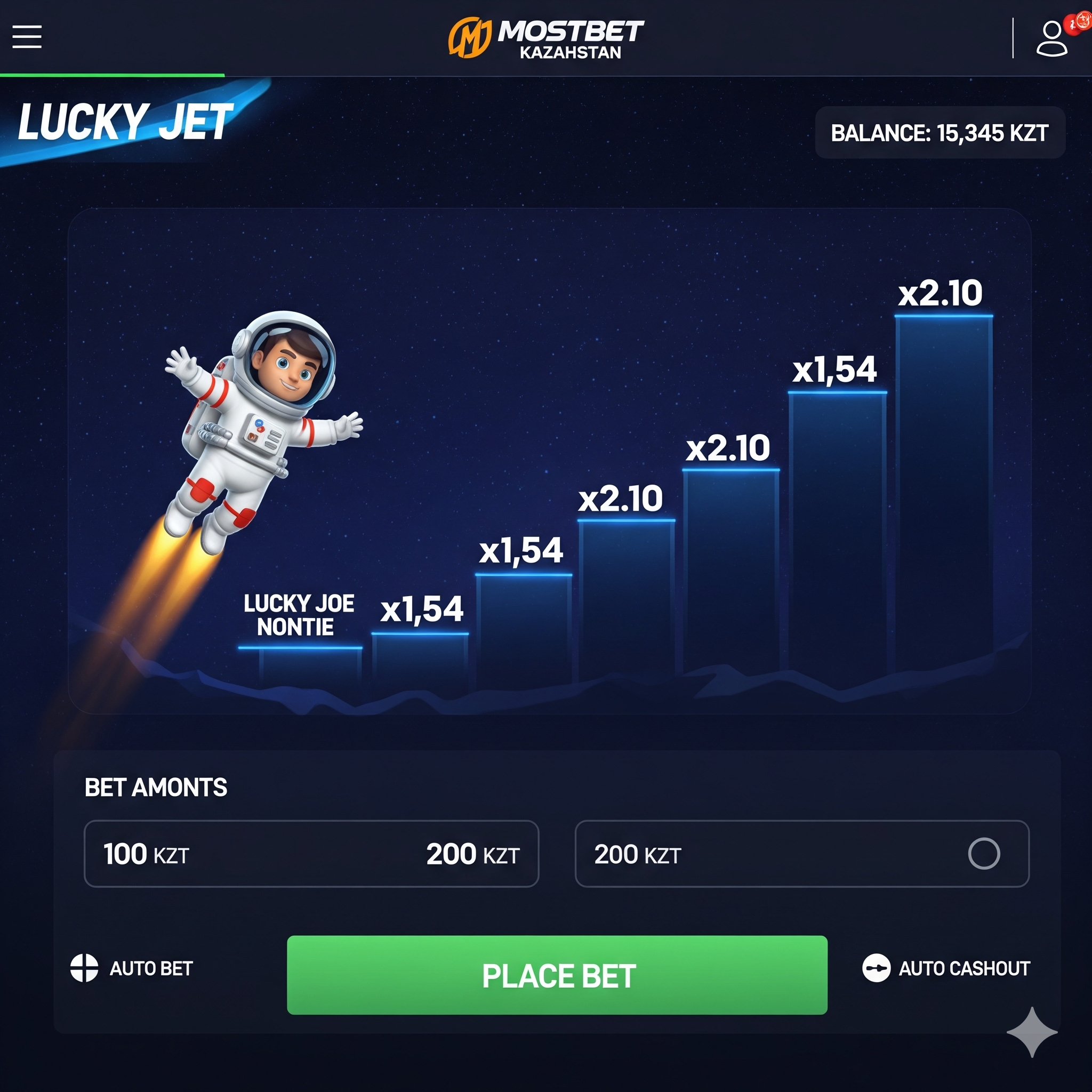Lucky Jet Interface at Mostbet KZ