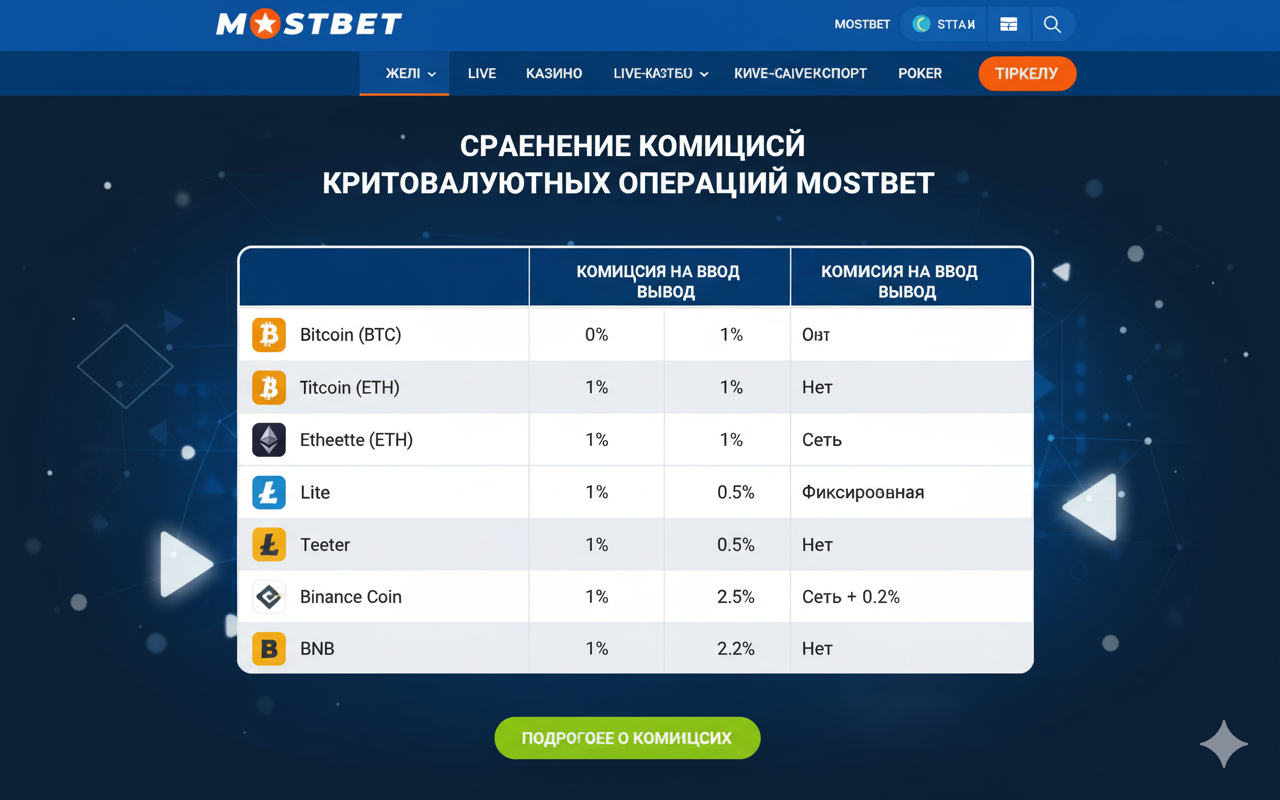 сравнение комиссий криптовалютных операций mostbet