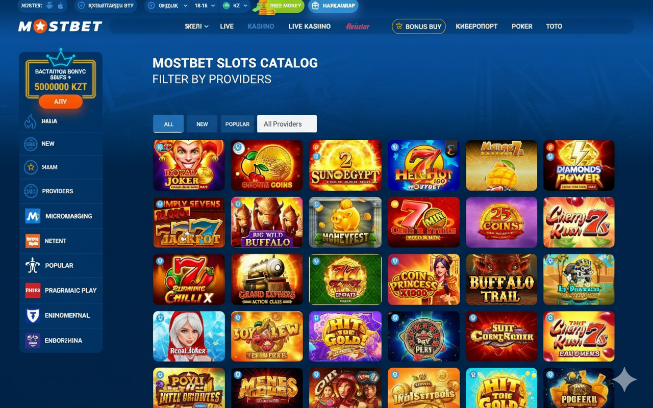 Каталог слотов Mostbet с фильтрами по провайдерам