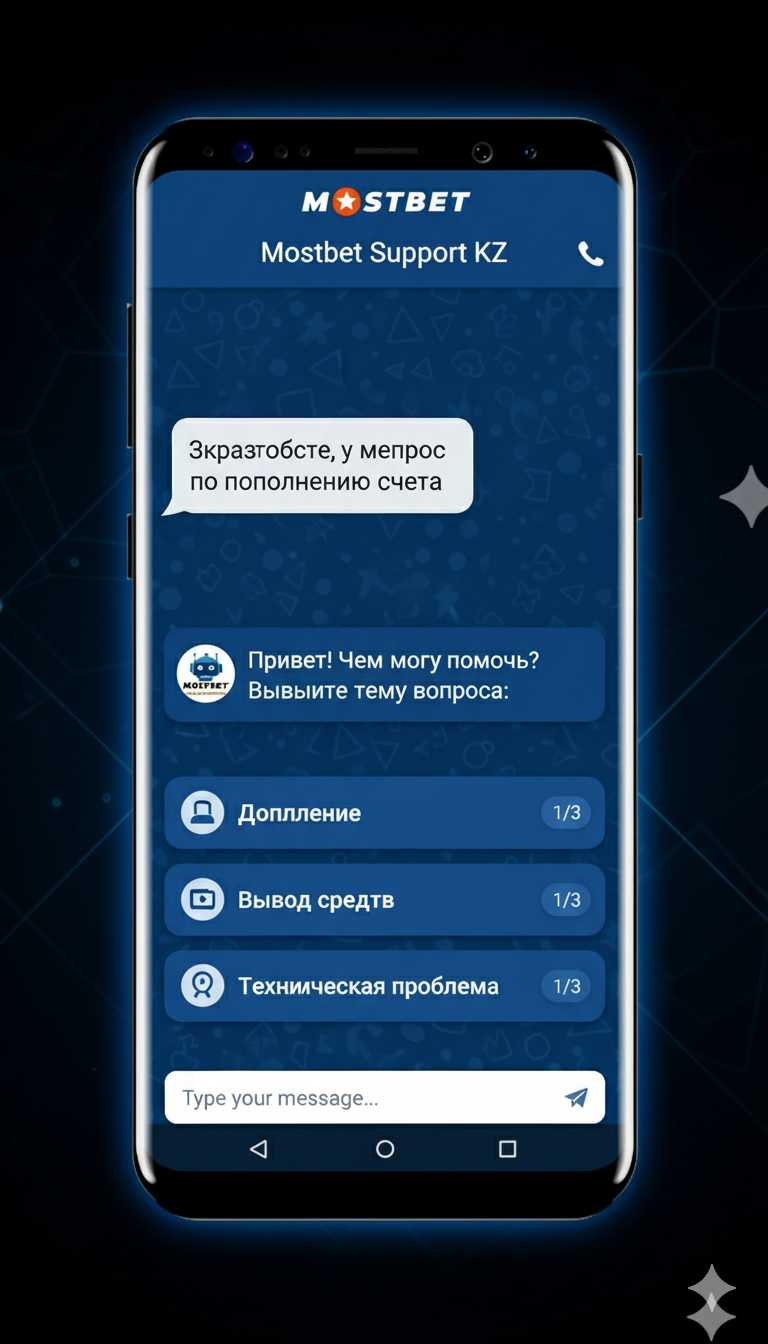 Интерфейс Telegram-бота поддержки Mostbet для пользователей из Казахстана