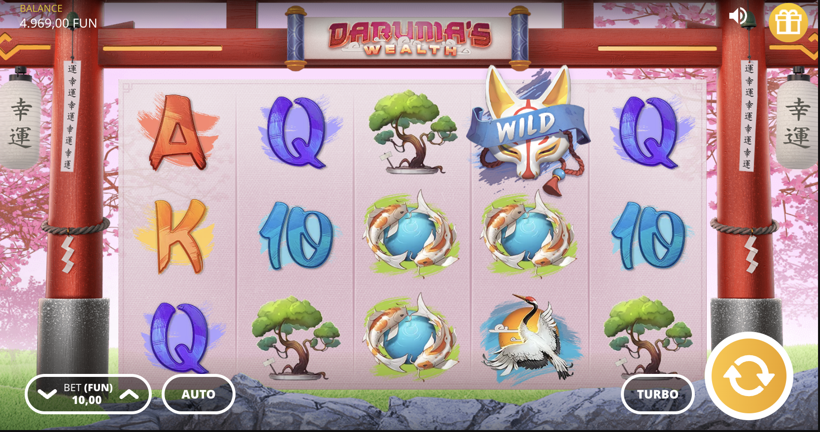 Multipliers in free spins of the Daruma's Wealth slot