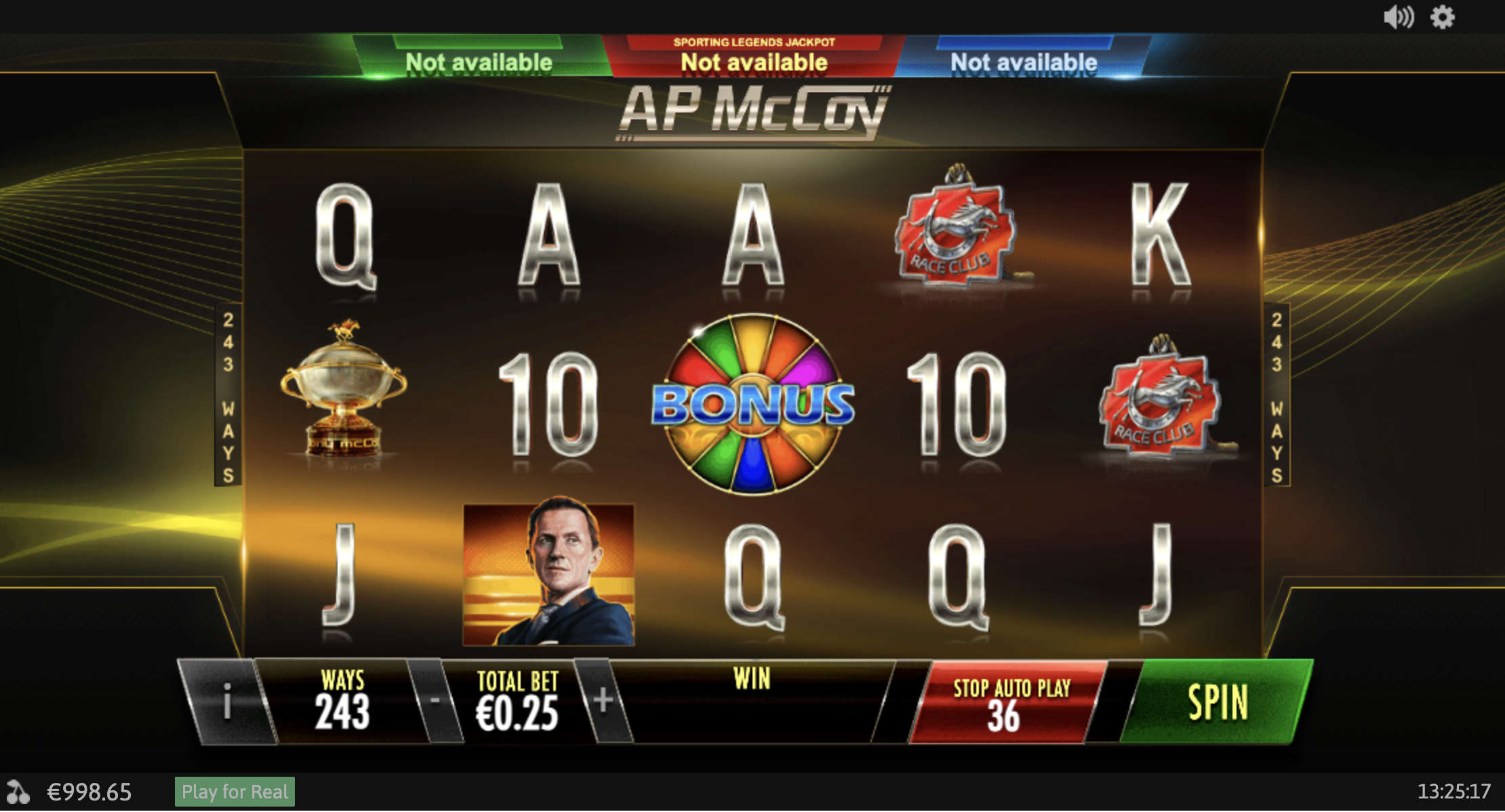 Bonus wheel and free spins in AP McCoy: Sporting Legends