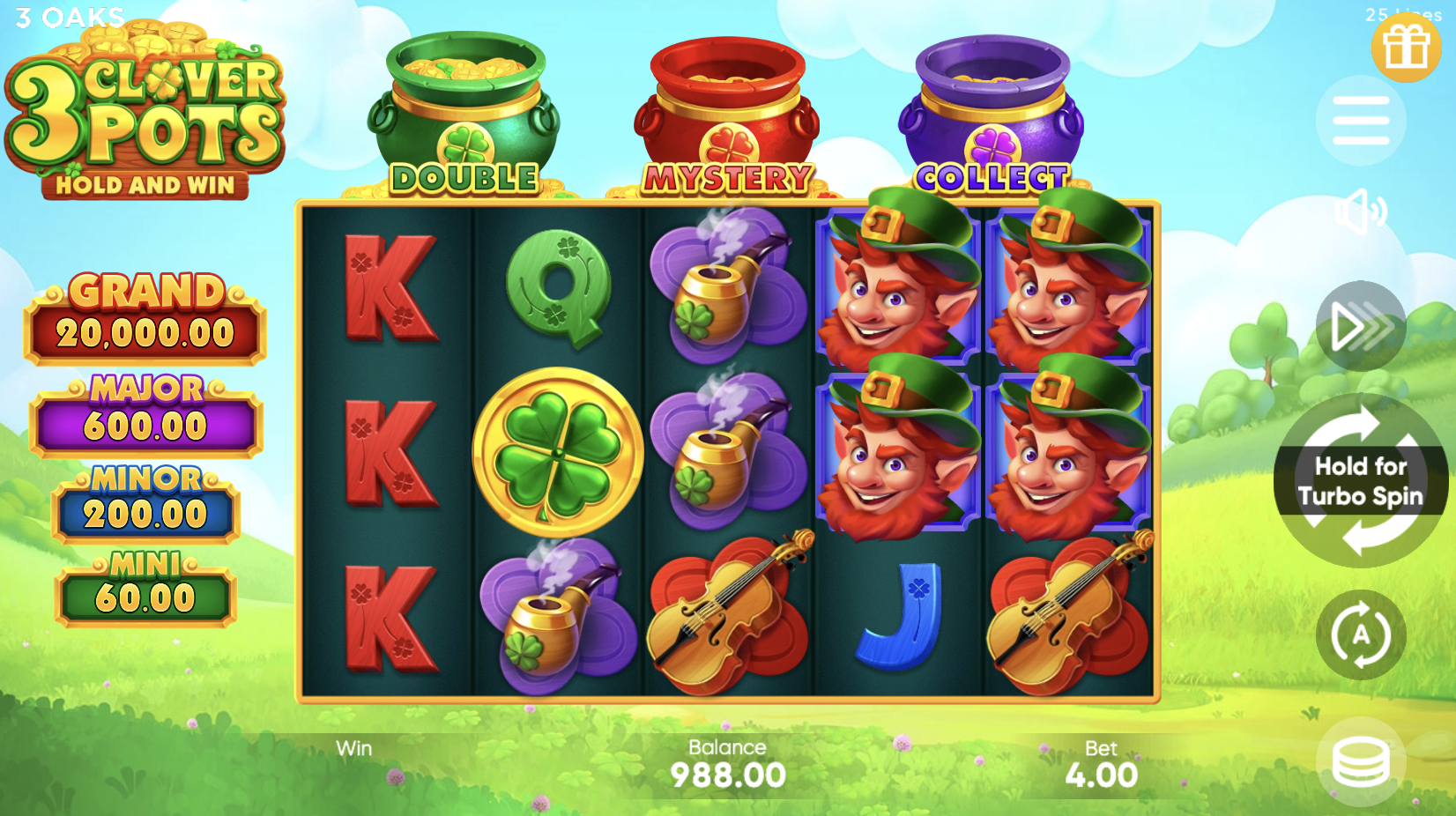 Jackpot wheel in the 3 Clover Pots bonus game