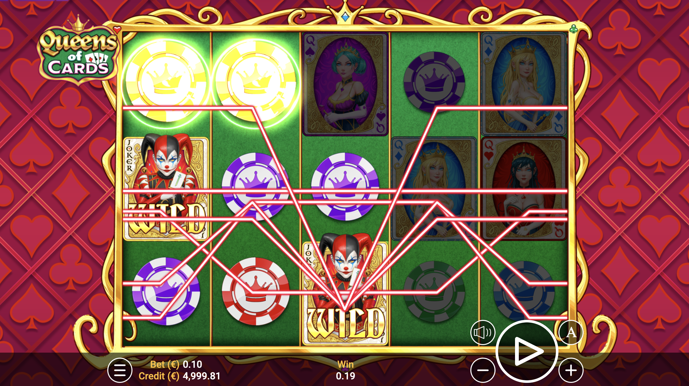 Assumed bonus features of Queens of Cards in action