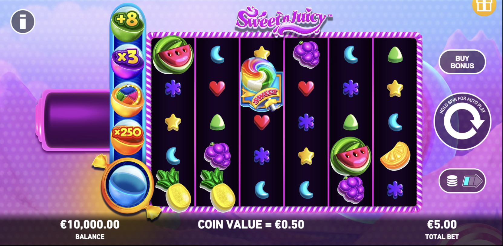 Examples of cluster pays in Sweet N Juicy with different group sizes