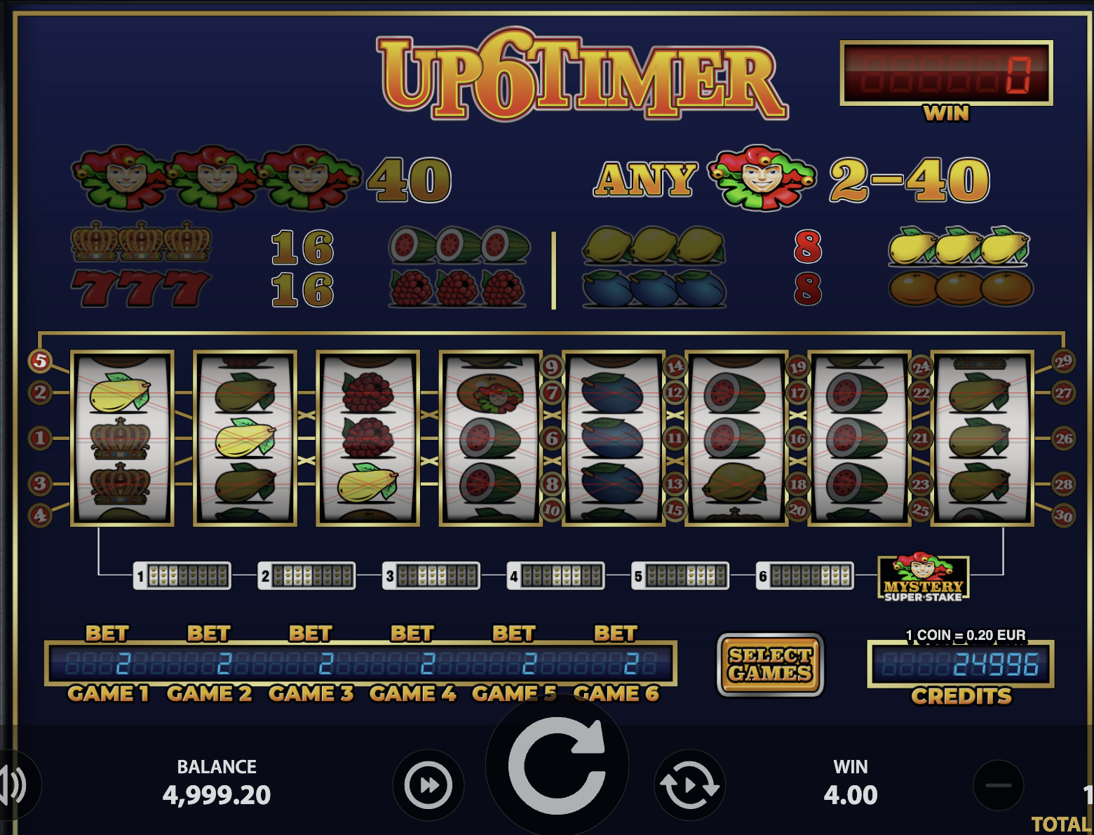 Reels change options in Up6Timer with various symbols and lines