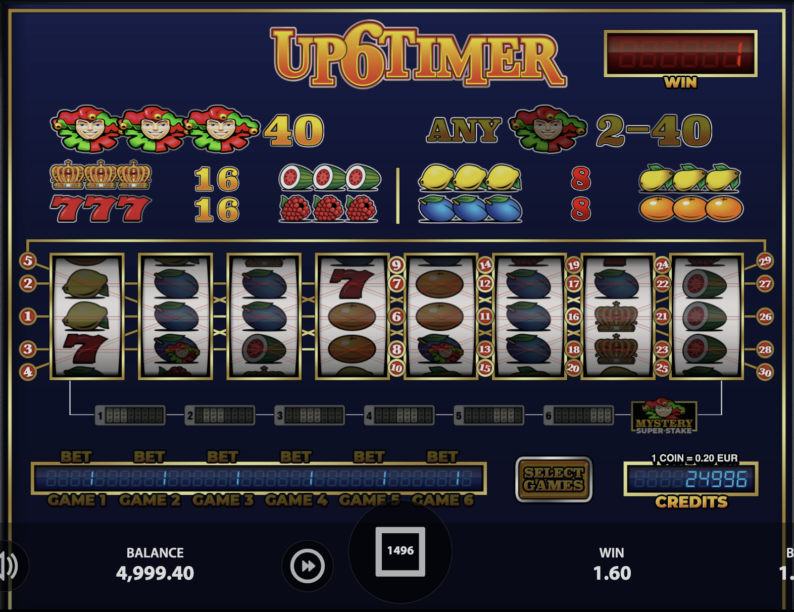Payline transformation system in Up6Timer from 5 to 30 lines