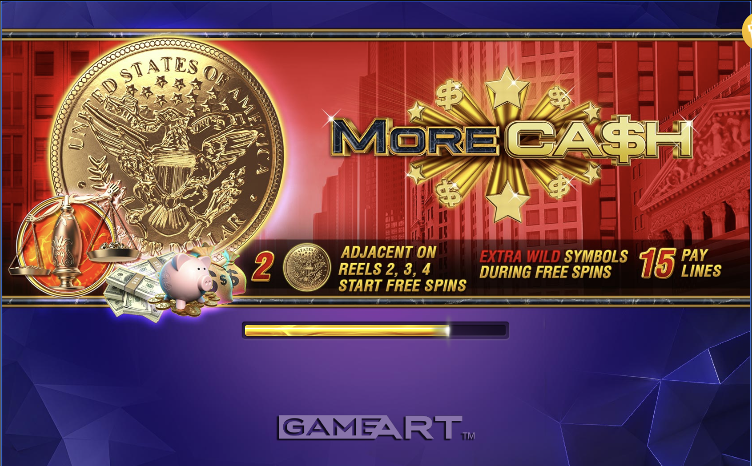 Main screen of the More Cash slot machine from GameArt with a 5×3 field