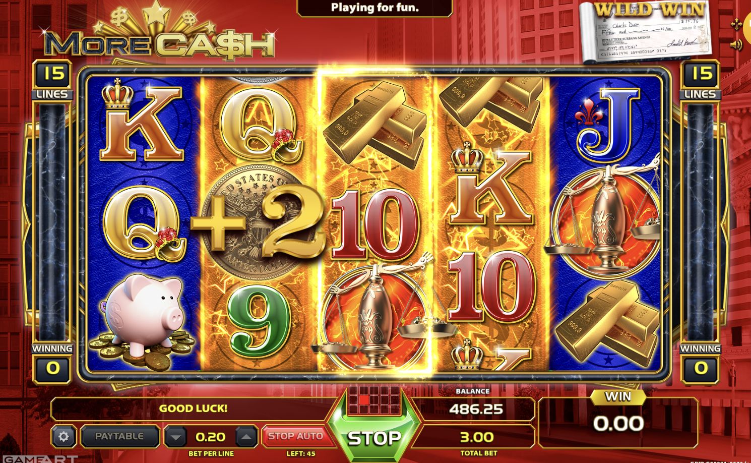 Wild and scatter symbols in More Cash with multipliers and bonuses