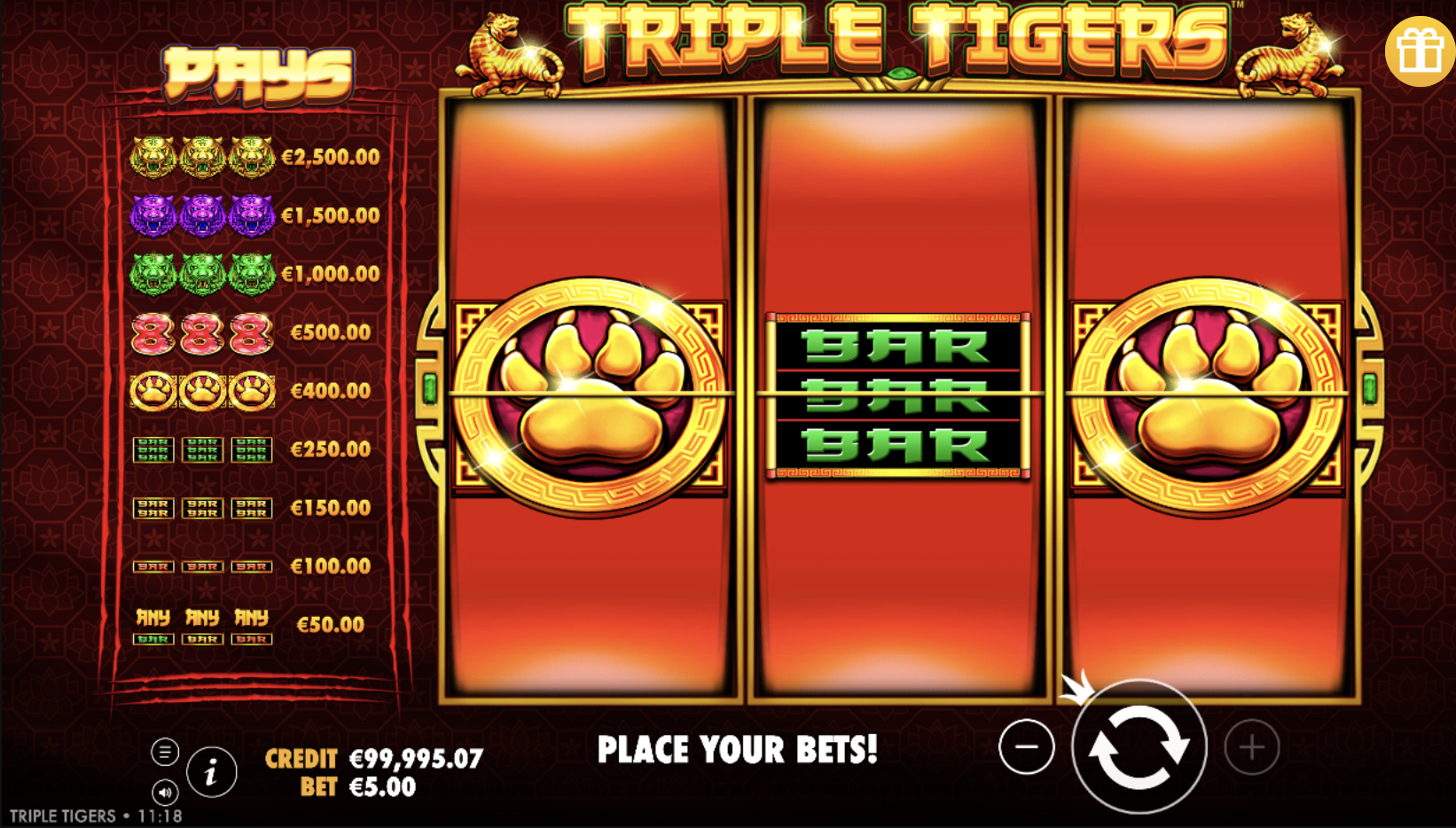 Game history feature in Triple Tigers with result transparency