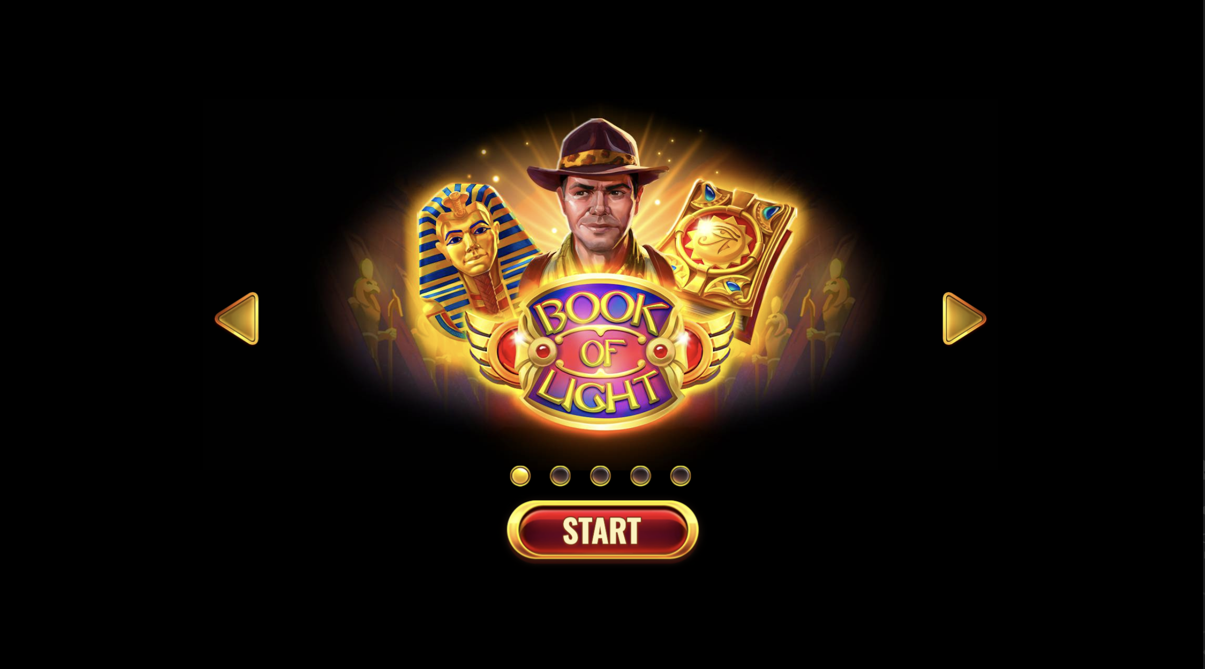 Main screen of Book of Light by Platipus with a mystical theme and 5×5 grid