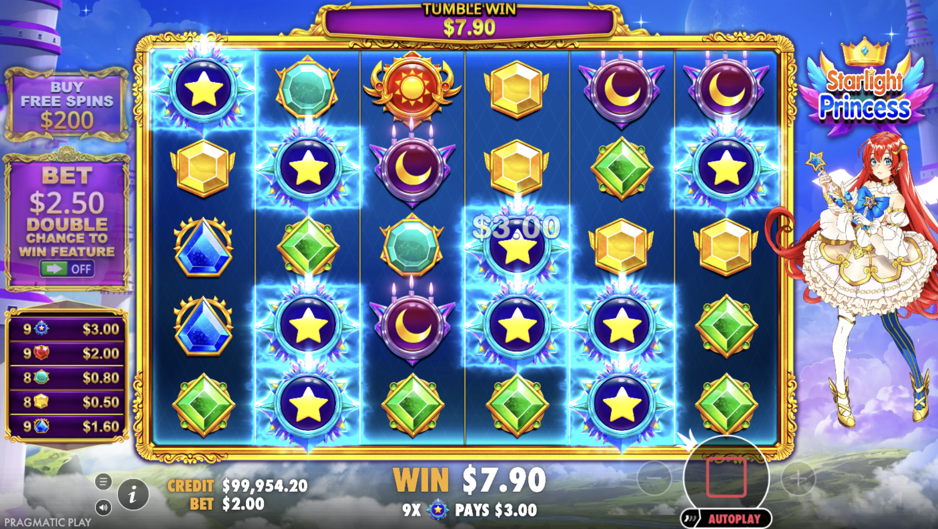 Ante Bet feature in Starlight Princess to increase bonus chances