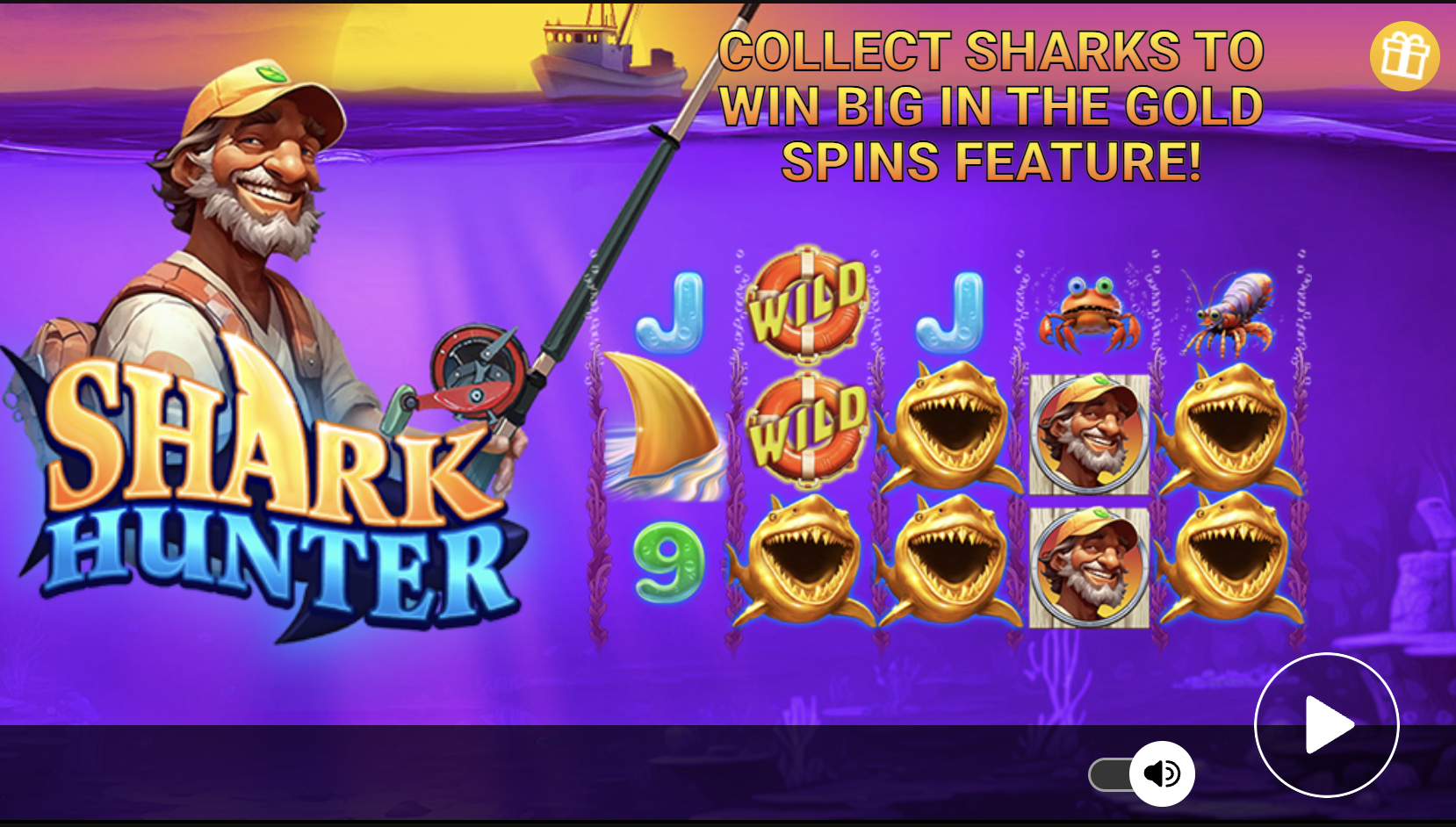 Shark Hunter slot interface with an underwater theme from Atomic Slot Lab