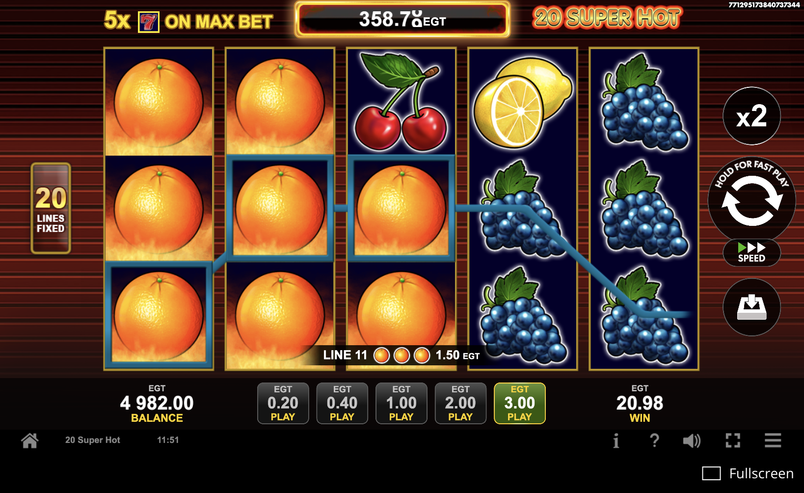 Gamble game feature with cards in 20 Super Hot