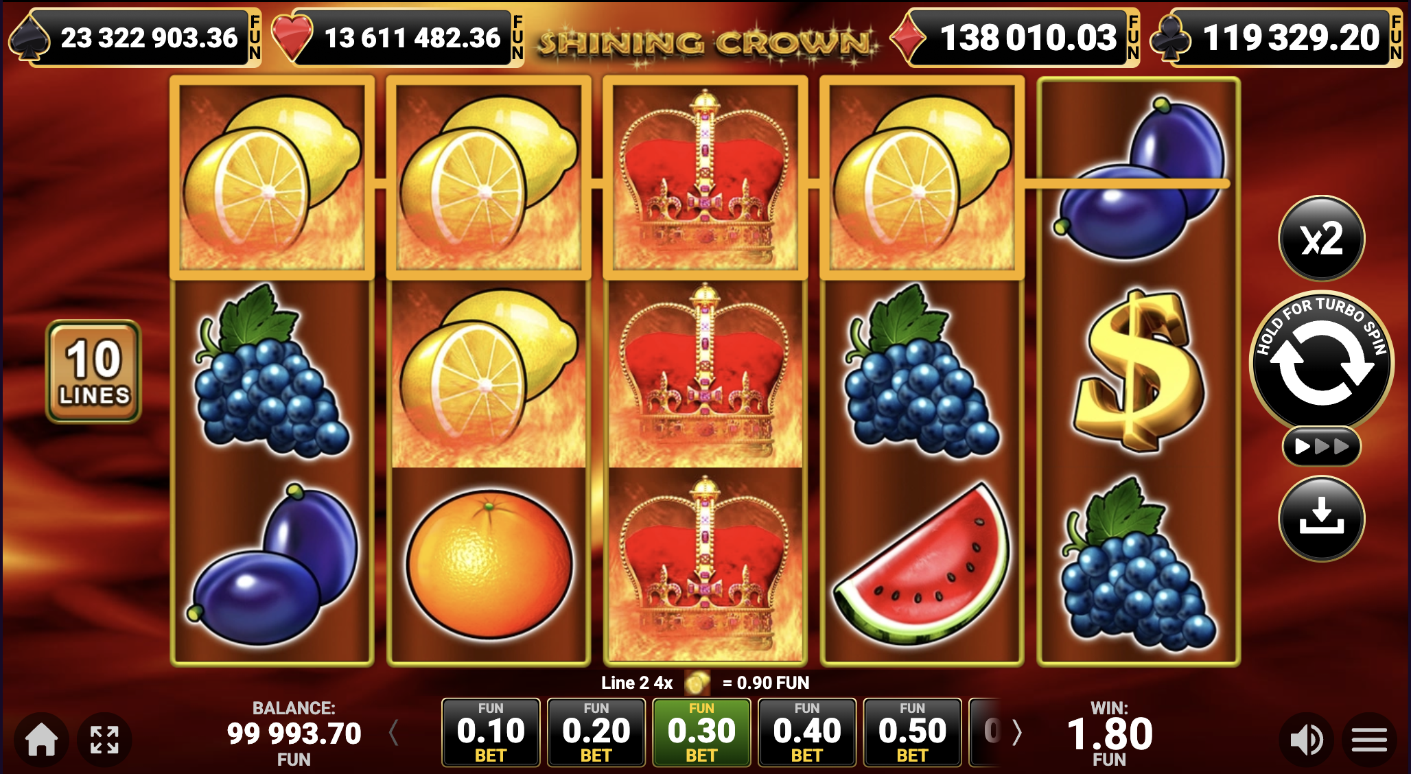 Средне-низкая волатильность в Shining Crown обеспечивает баланс выплат