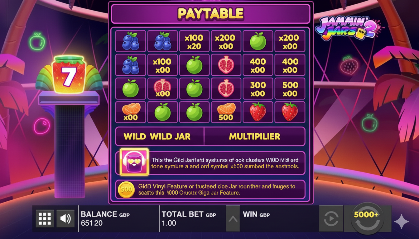 Jammin' Jars 2 symbol payout table