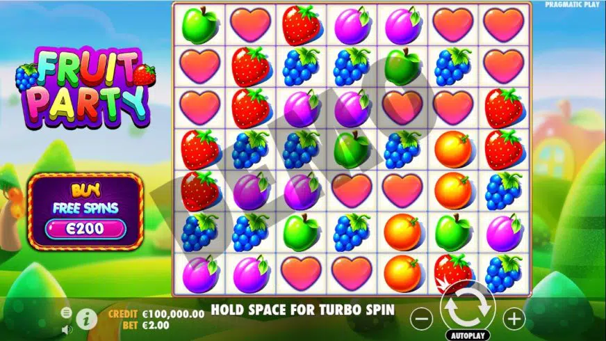 Interface of the Fruit Party slot machine from Pragmatic Play
