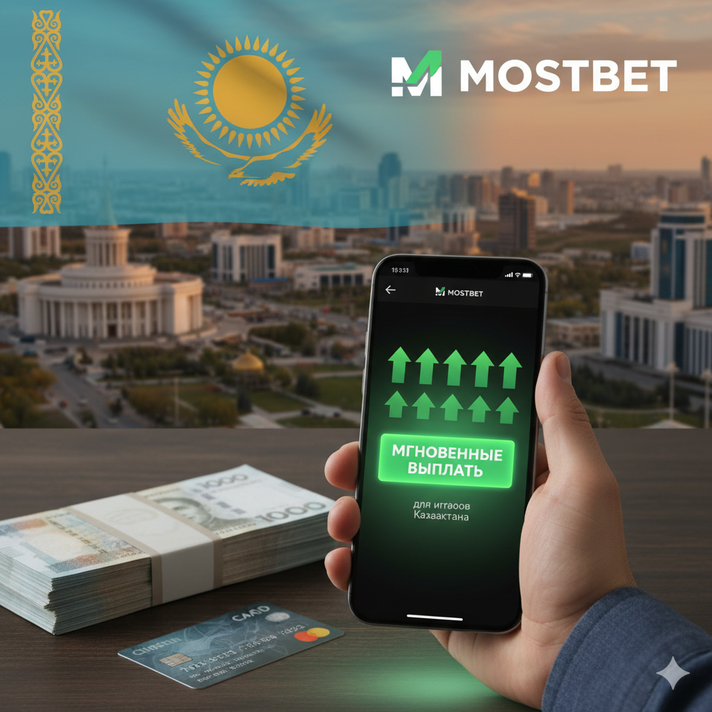 generate a photo on the topic Fast payouts at Mostbet for players from Kazakhstan