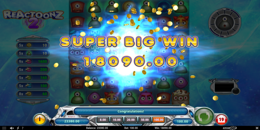 Activation of the Gargantoon feature in the Reactoonz 2 slot