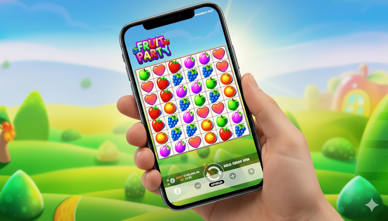 Mobile version of the Fruit Party slot on a smartphone