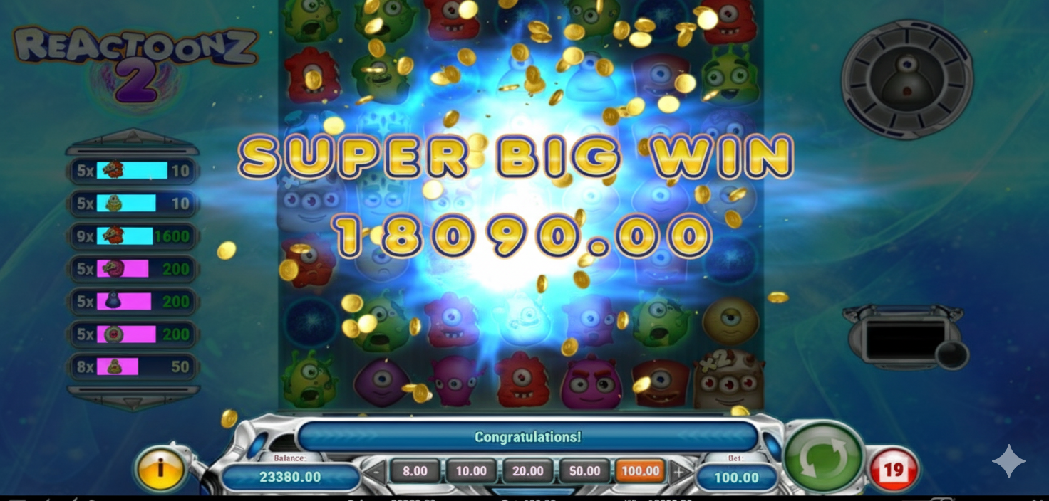 Big win in the Reactoonz 2 slot