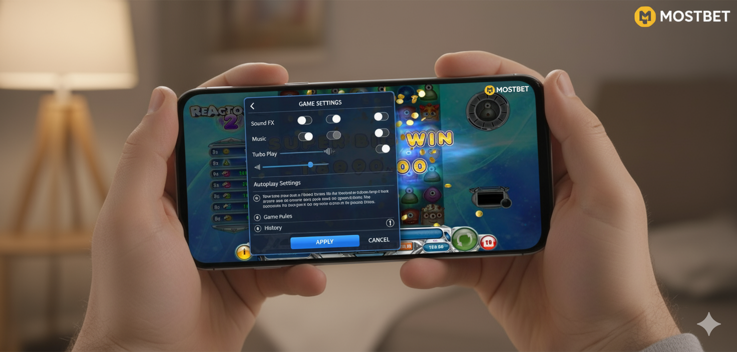 Reactoonz 2 game settings in the Mostbet interface