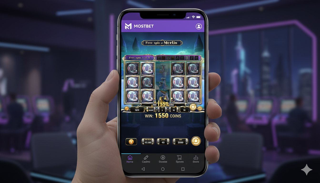 Mobile version of the Rise of Merlin slot in the Mostbet app