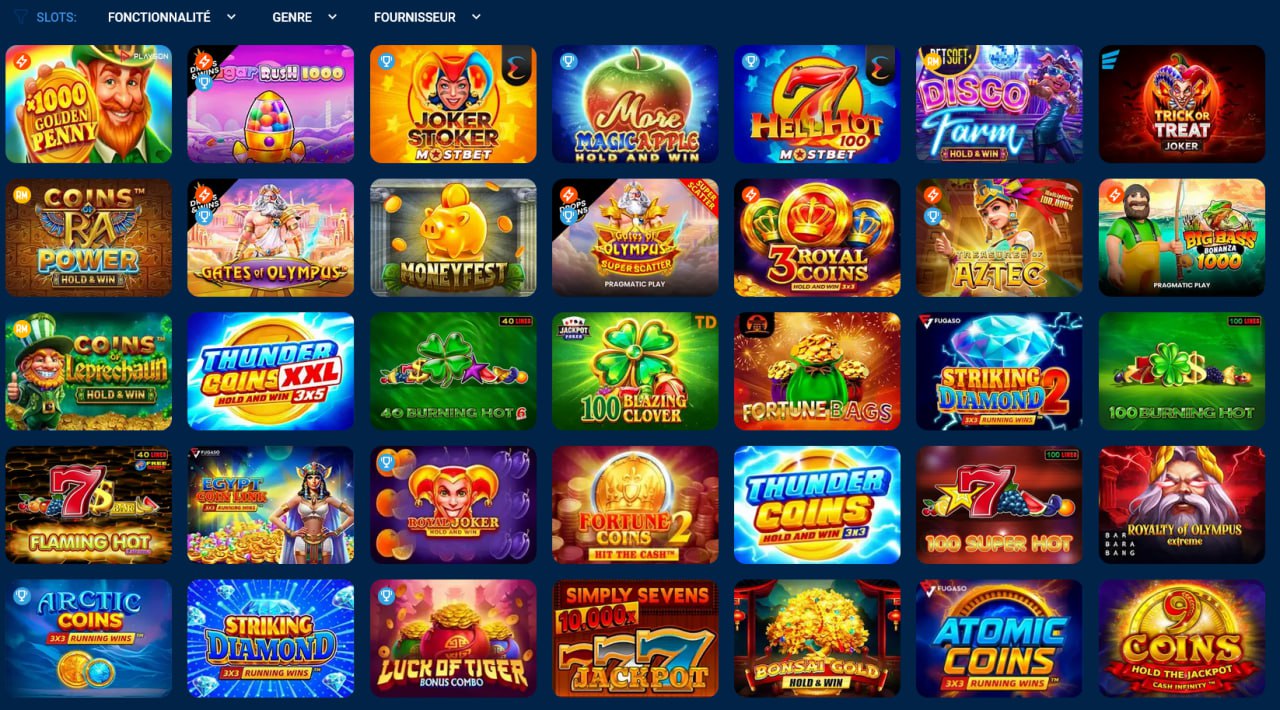 Collection de jeux Mostbet FR - machines à sous, casino en direct, paris sportifs