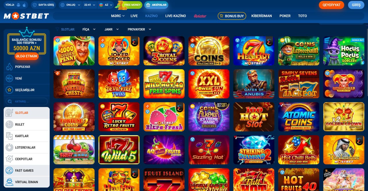Page d'accueil des slots Mostbet FR avec les machines à sous