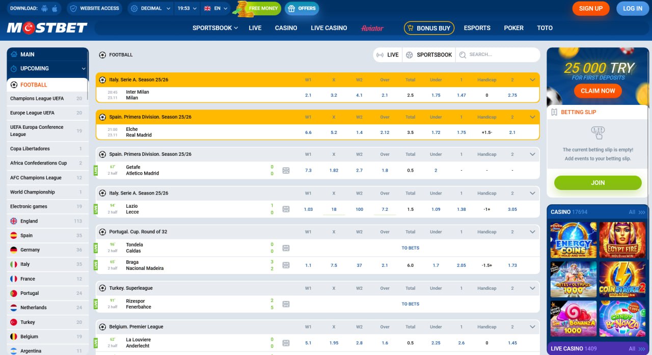 Bureau de paris Mostbet FR - paris sur le football et live-betting