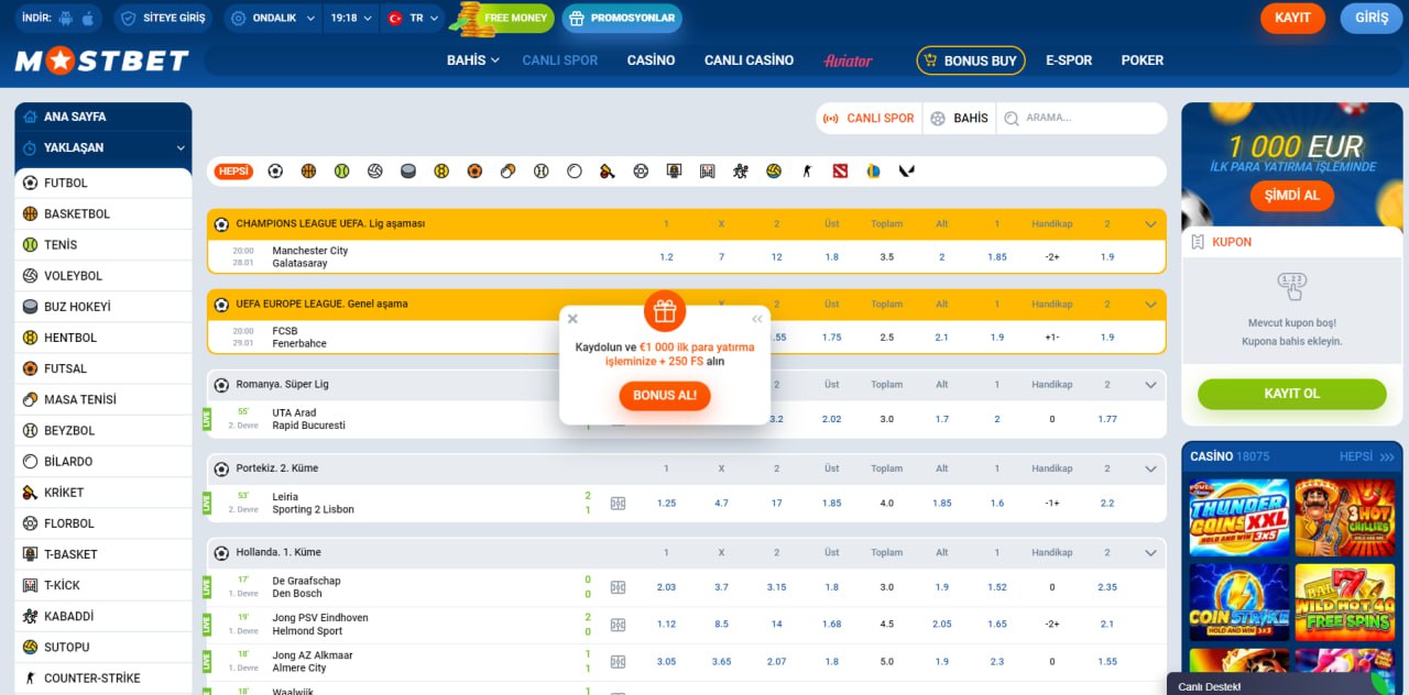 Mostbet spor bahisleri ve canlı bahis seçenekleri